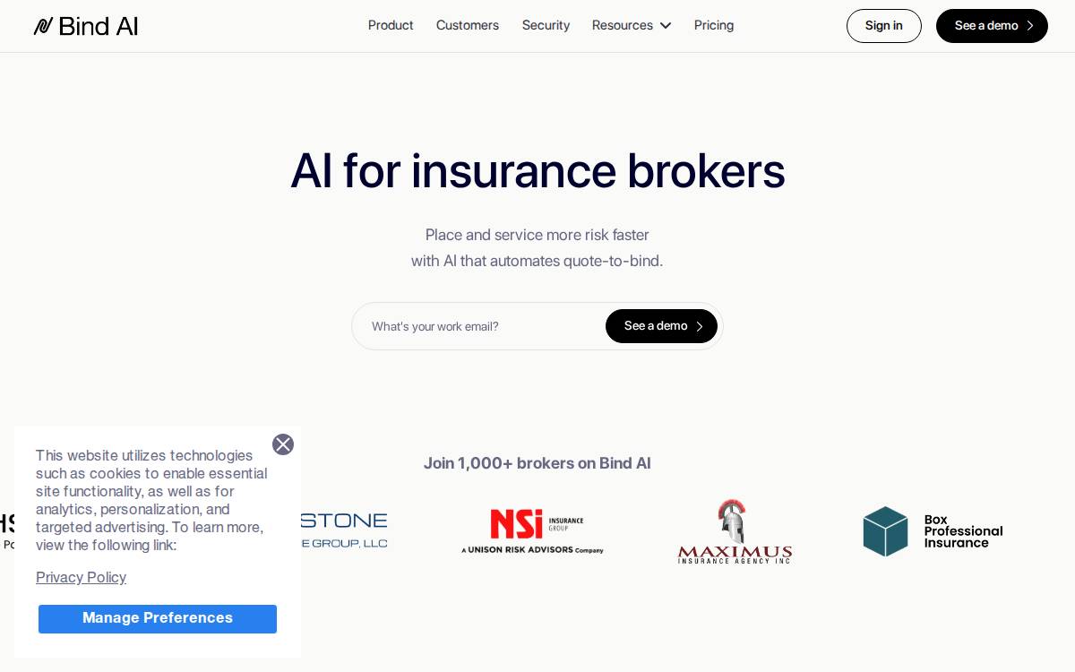 Bind AI website preview