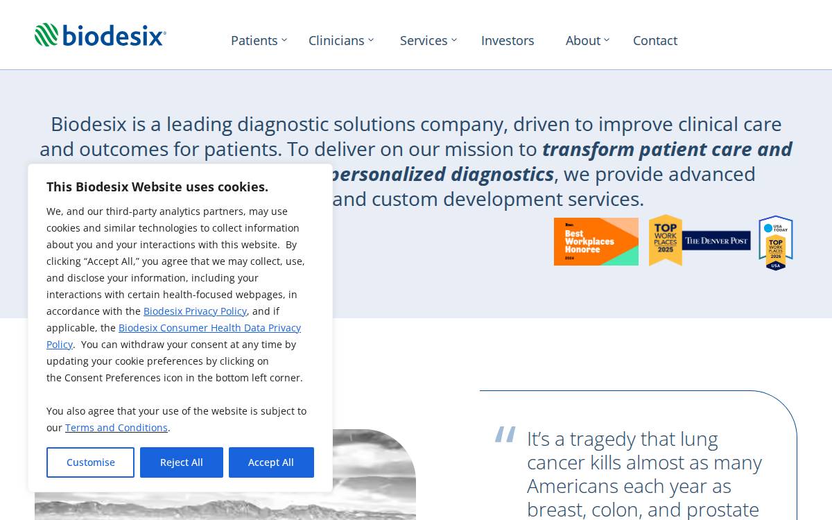Biodesix website preview