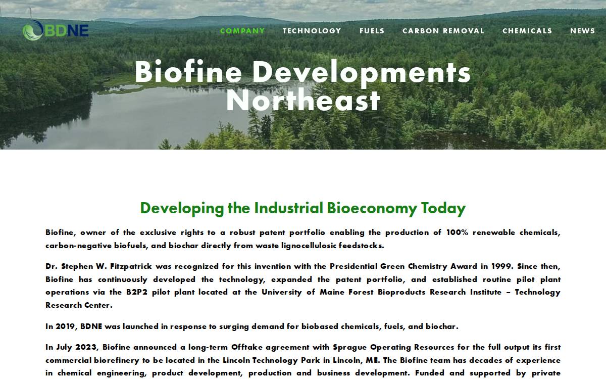Biofine Developments Northeast website preview