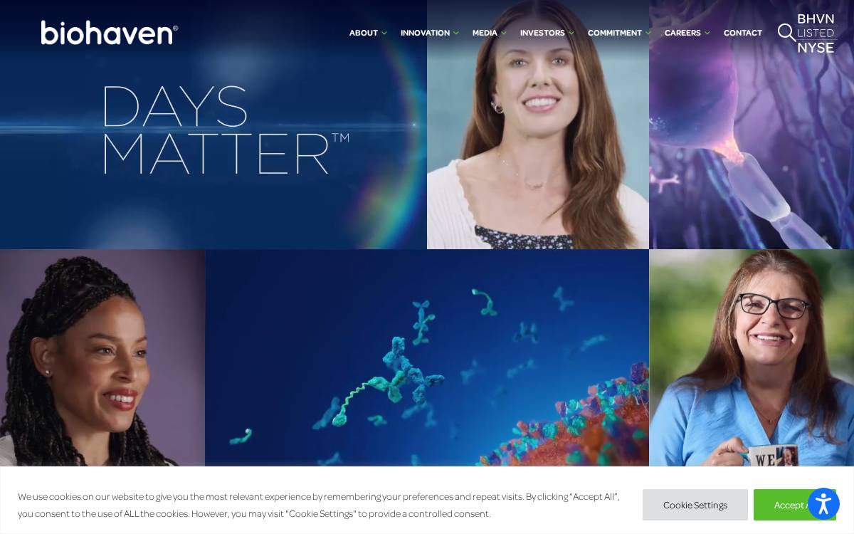 Biohaven Pharmaceuticals website preview