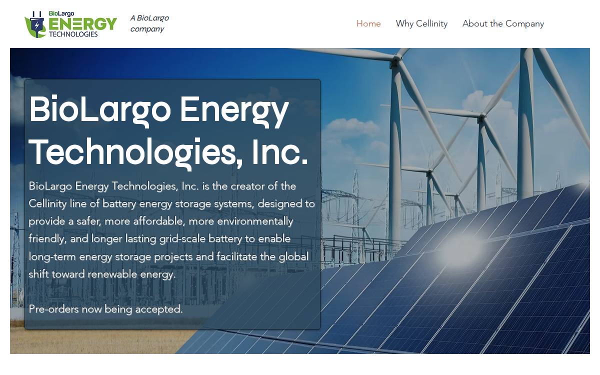 BioLargo Energy Technologies website preview