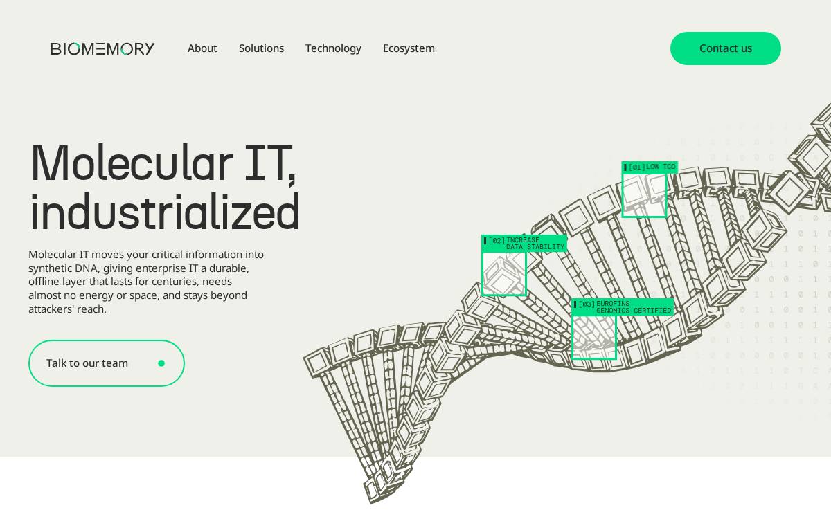 Biomemory website preview