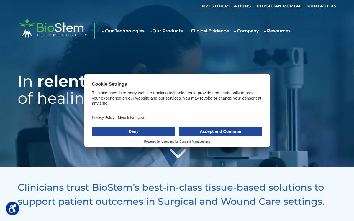 BioStem Technologies website preview