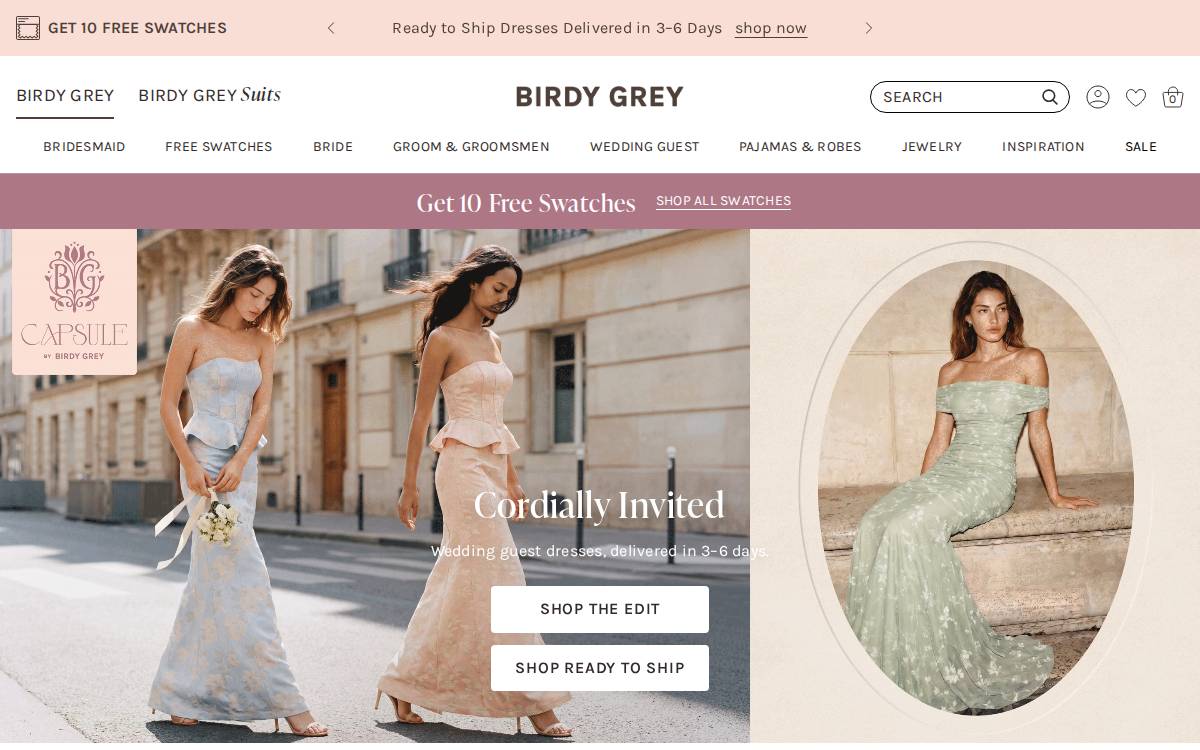 Birdy Grey Affordable bridesmaid dresses website preview
