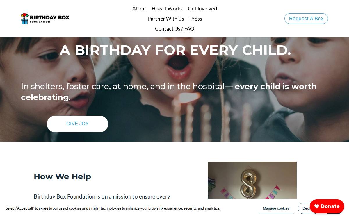 Birthdayboxfoundation website preview