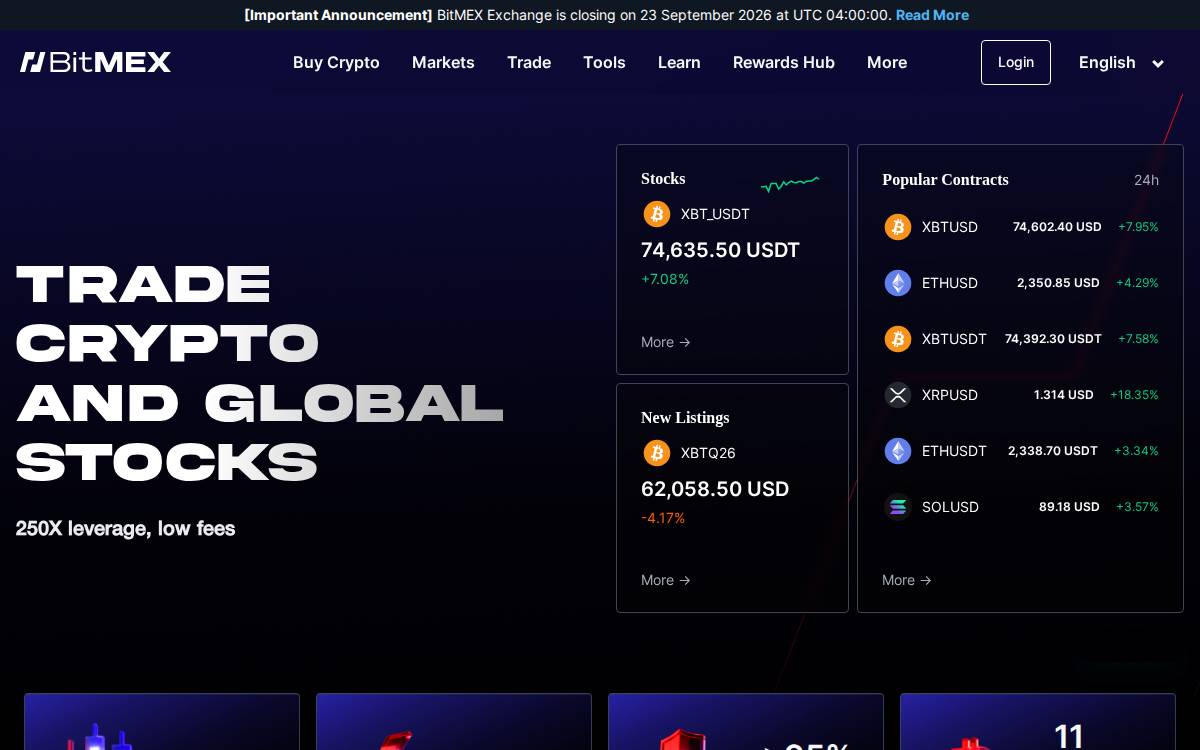 BitMex website preview