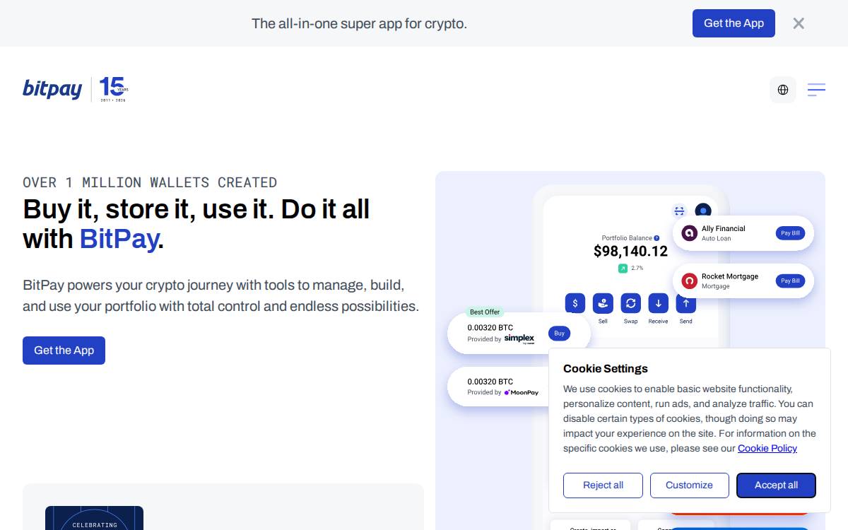BitPay website preview