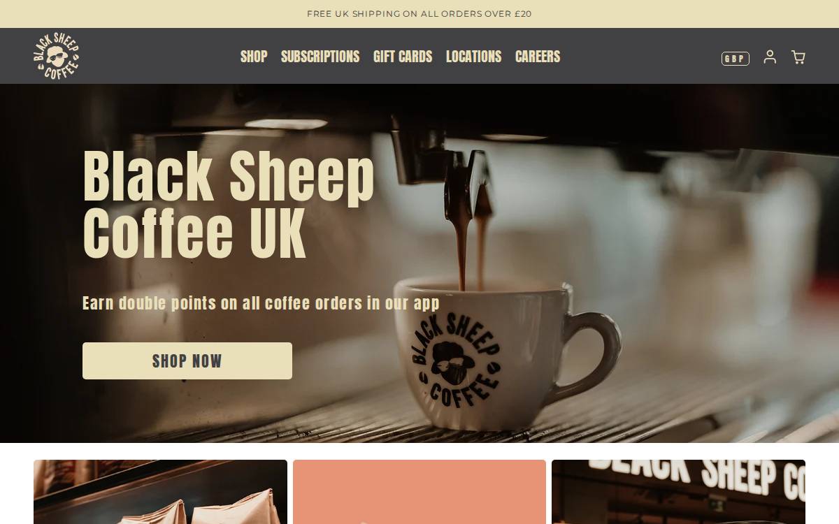 Black Sheep Coffee website preview