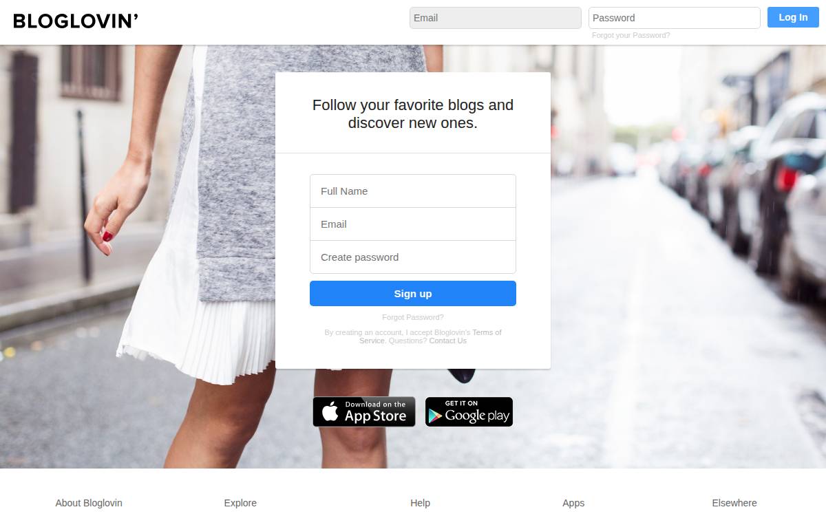 Bloglovin' website preview