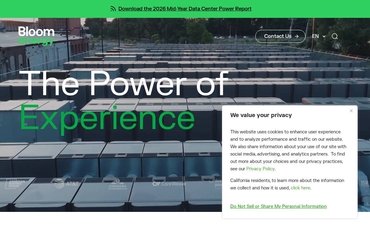 Bloom Energy website preview