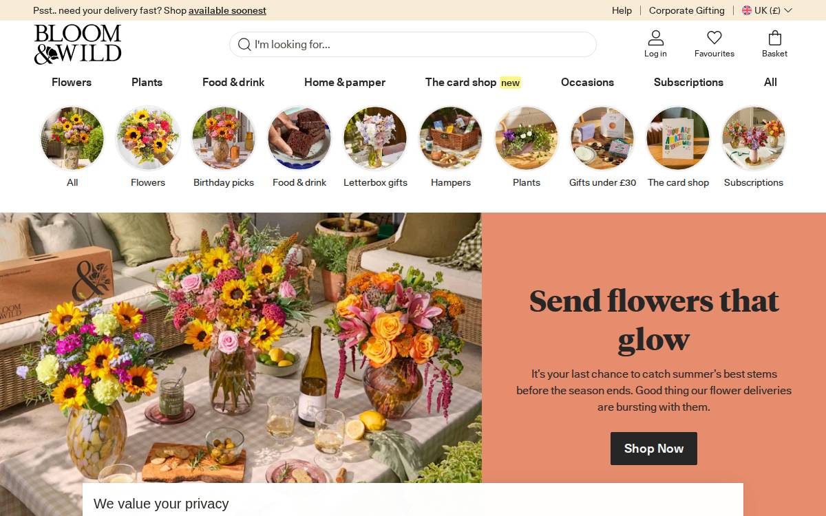Bloom & Wild website preview