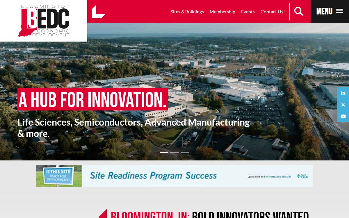 Bloomington Economic Development Corporation website preview