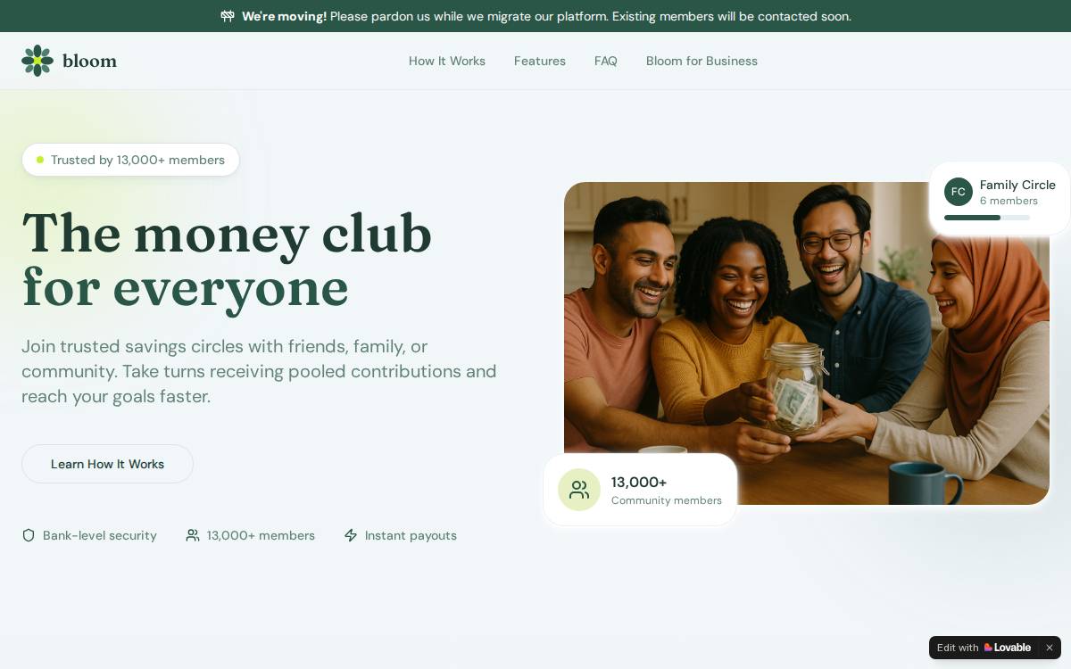 Bloom Money website preview