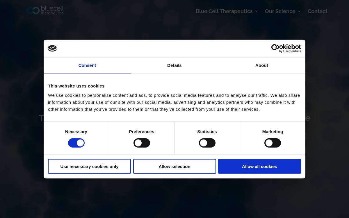 Blue Cell Therapeutics website preview