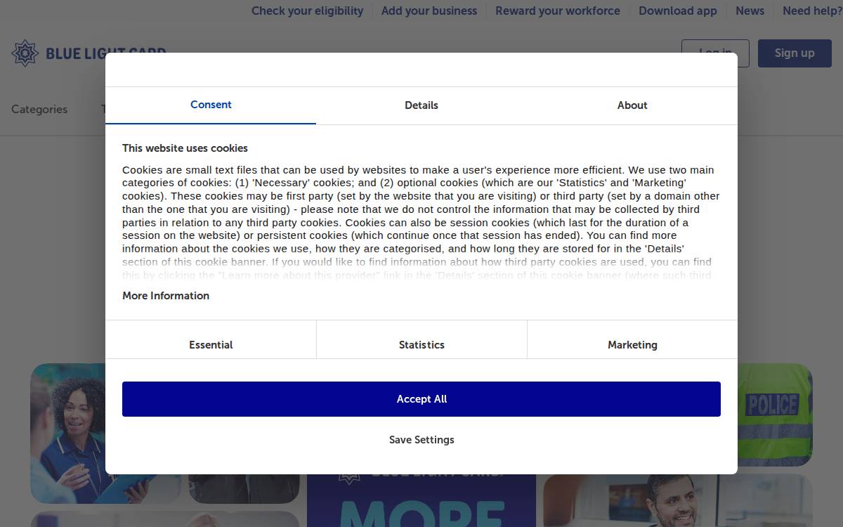 Blue Light Card website preview