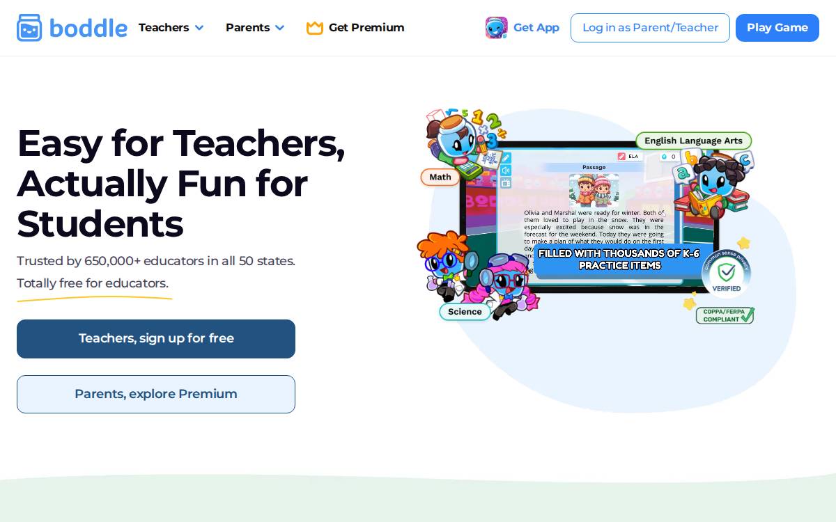 Boddle Learning website preview