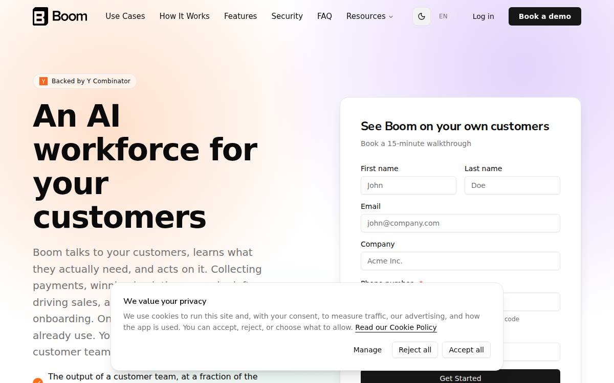 Boom AI website preview