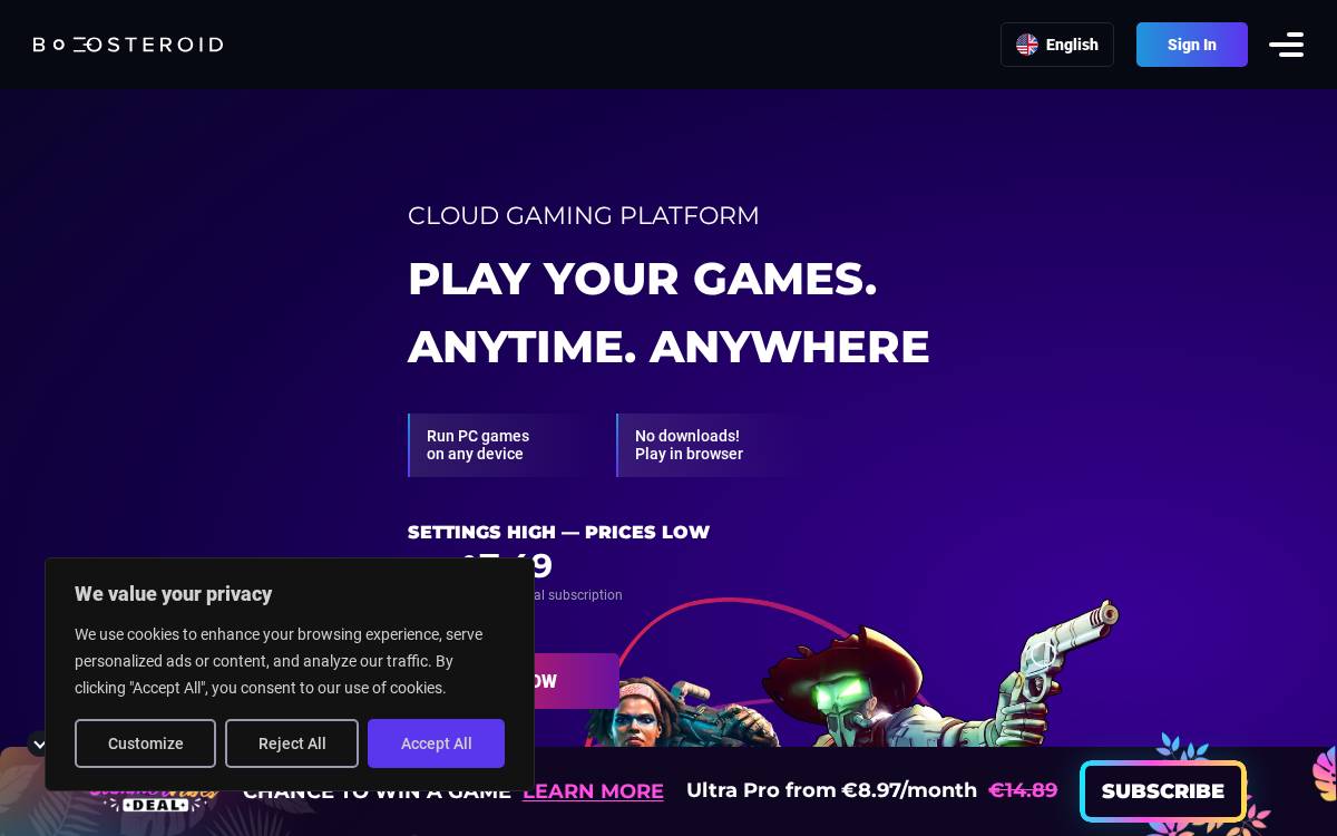 Boosteroid website preview