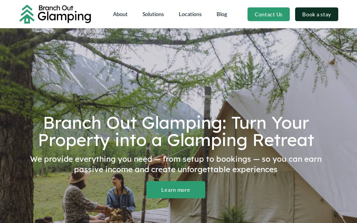 Branchoutglamping website preview