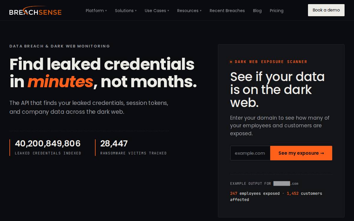 Breachsense website preview