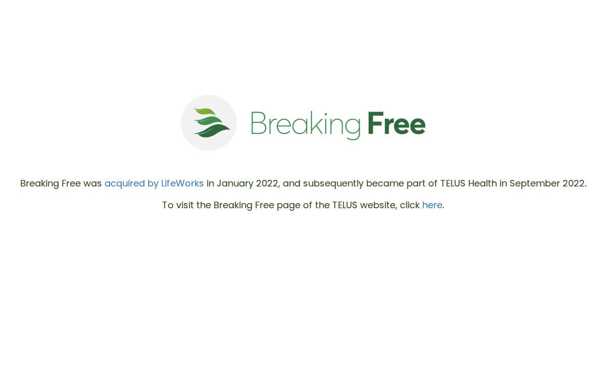 Breaking Free Online Acquired website preview
