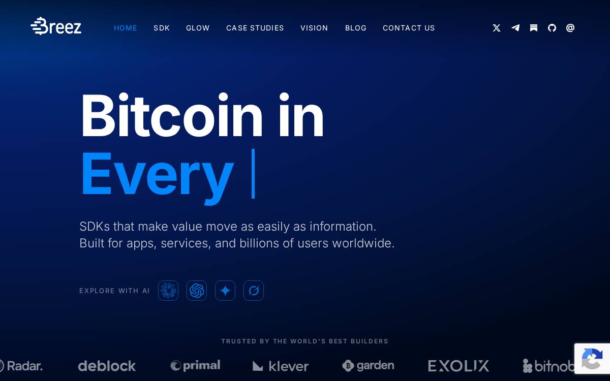 💨 Breez Non-custodial Lightning infrastructure website preview