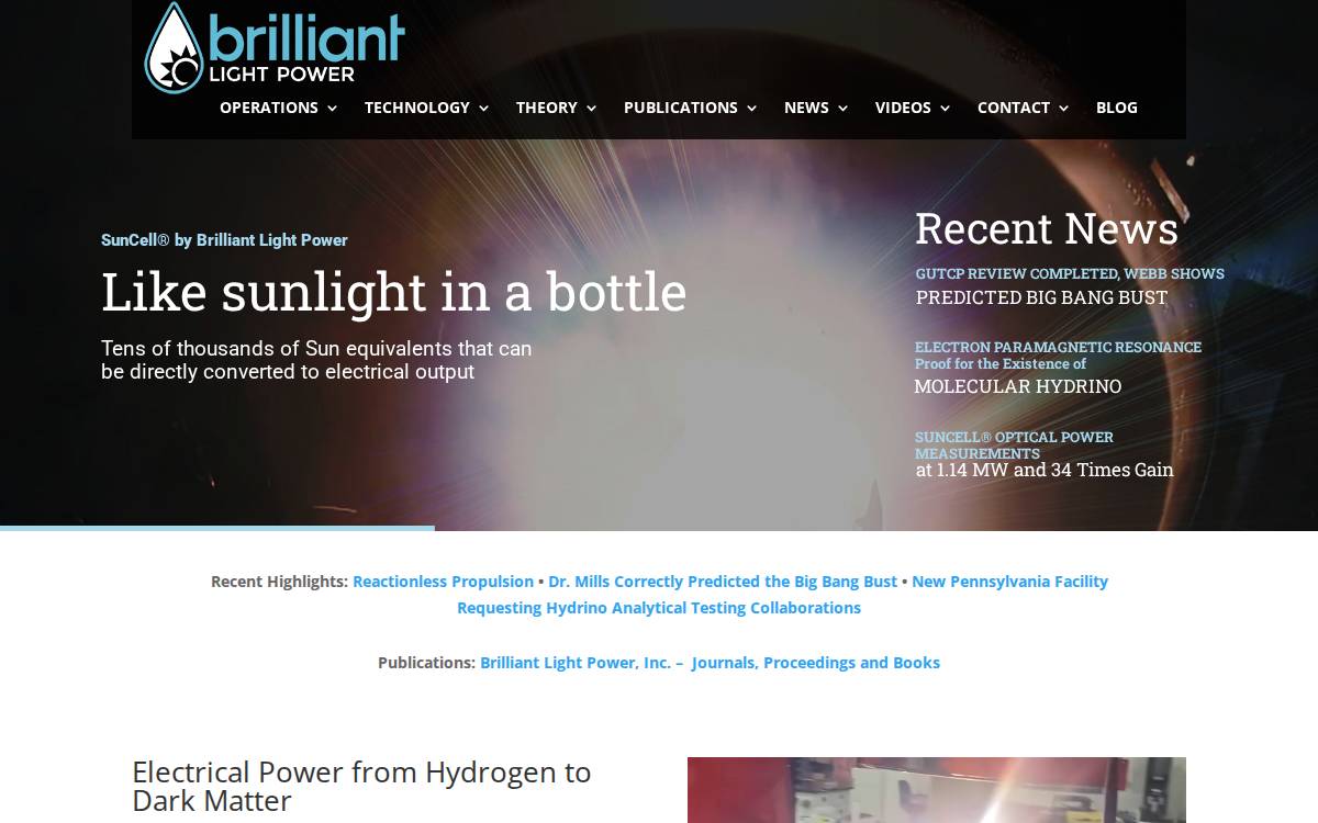Brilliant Light Power website preview