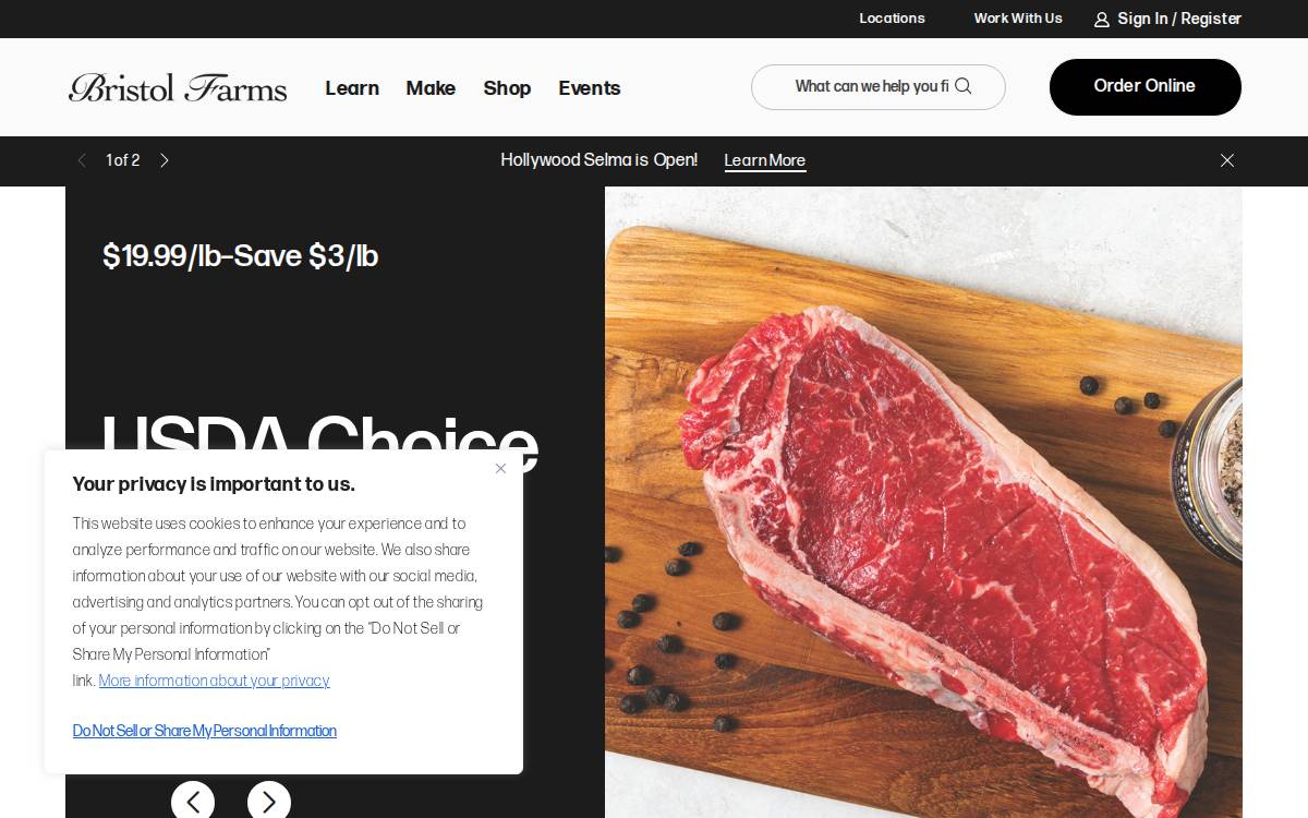 Bristol Farms website preview