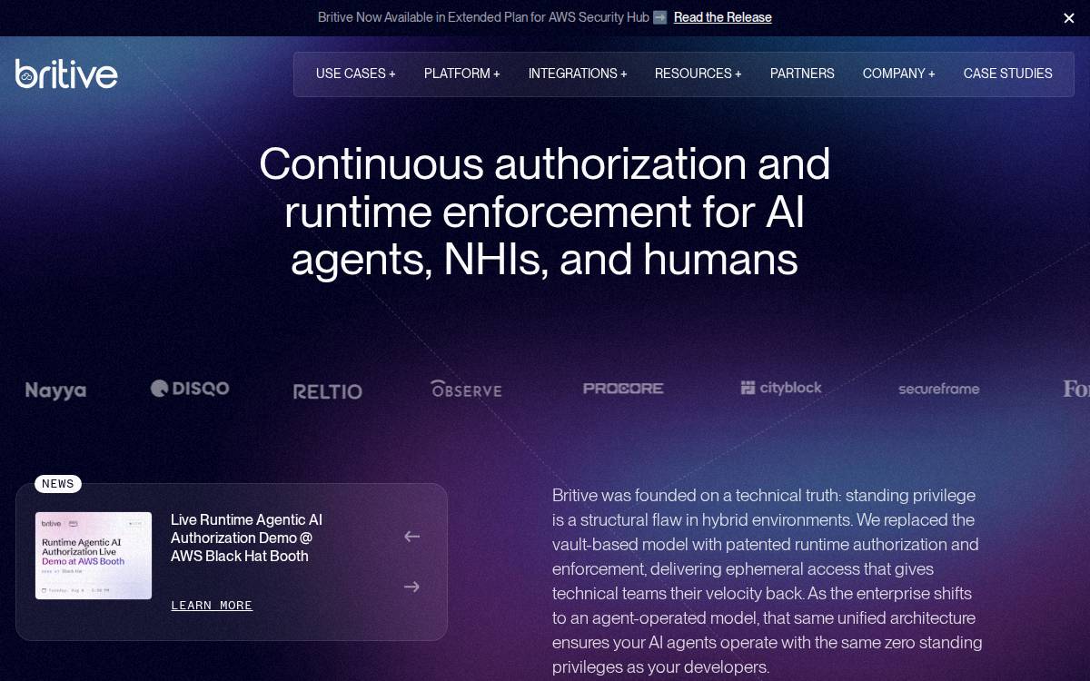 Britive website preview