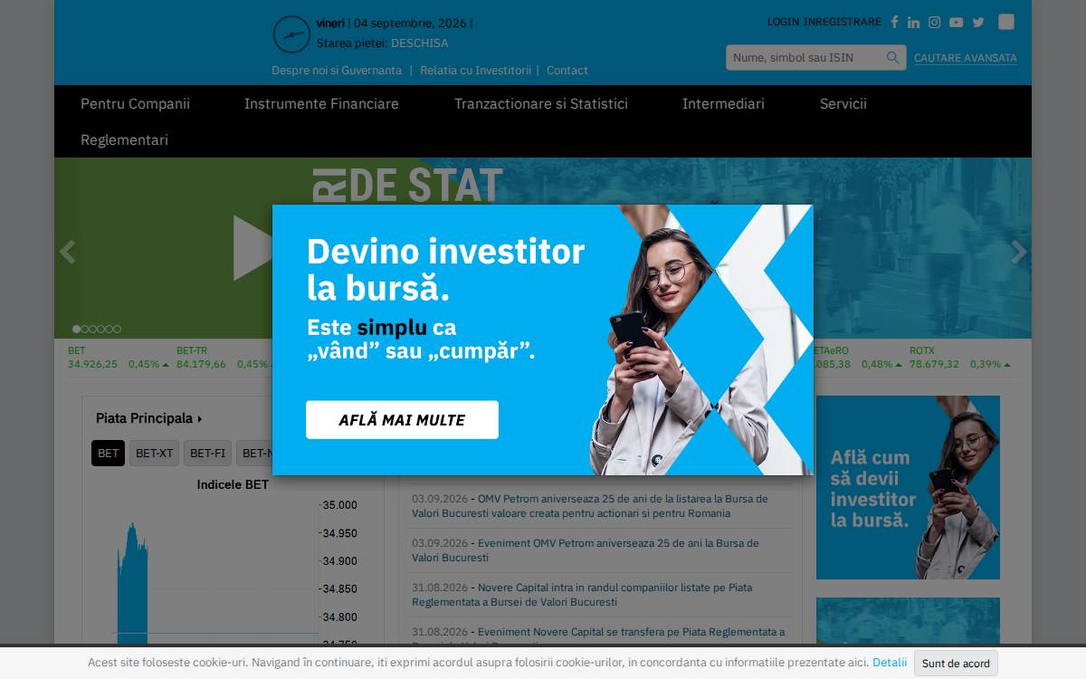 Bucharest Stock Exchange website preview