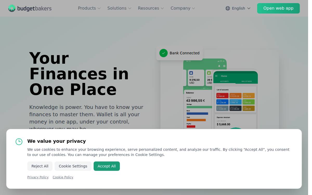 BudgetBakers website preview