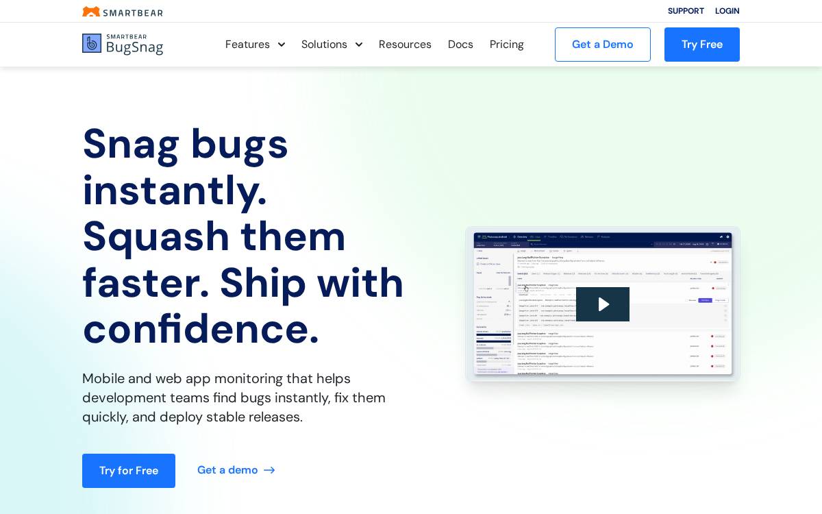 Bugsnag website preview