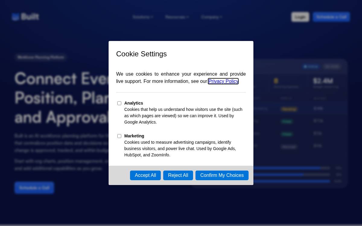 Built website preview