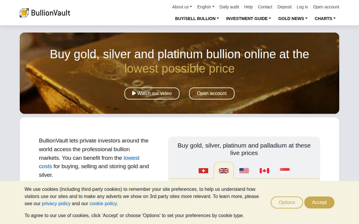 BullionVault website preview