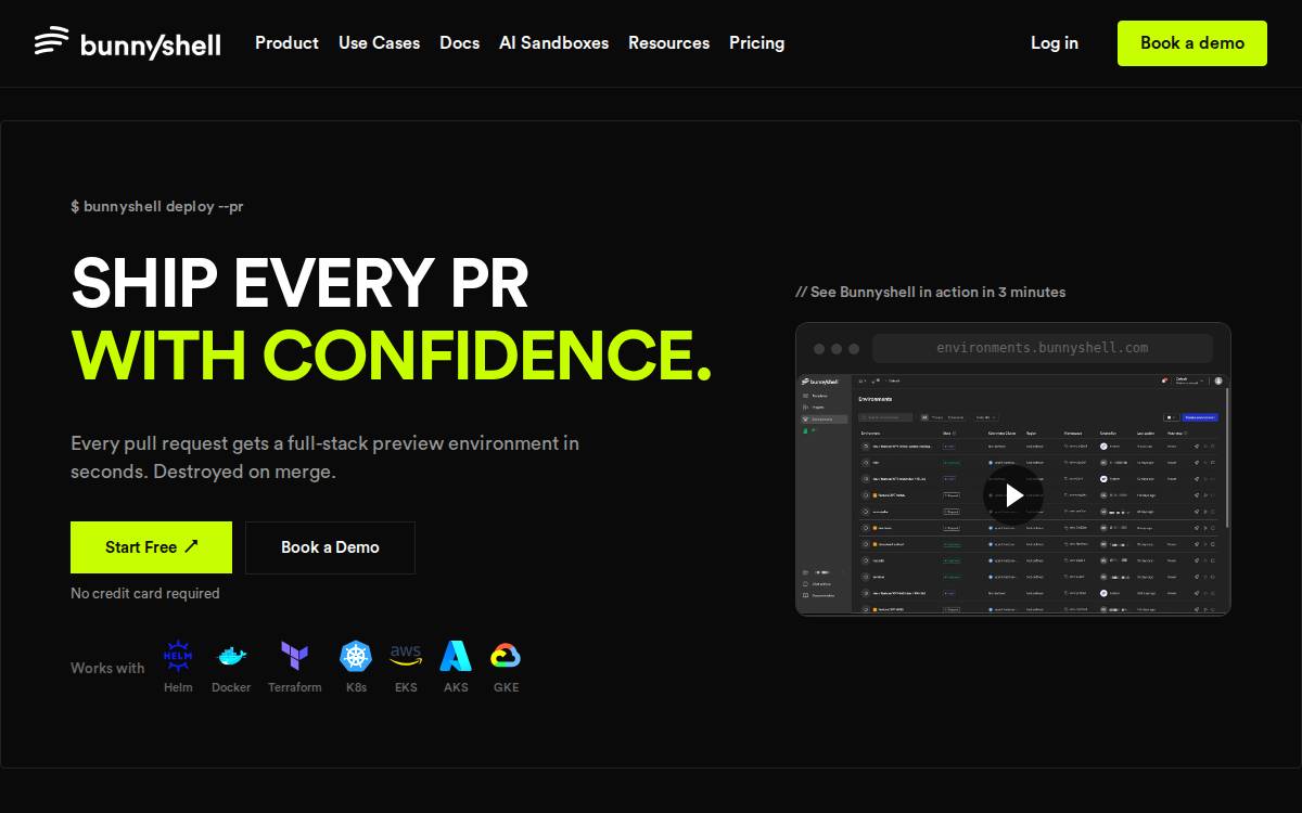 Bunnyshell website preview