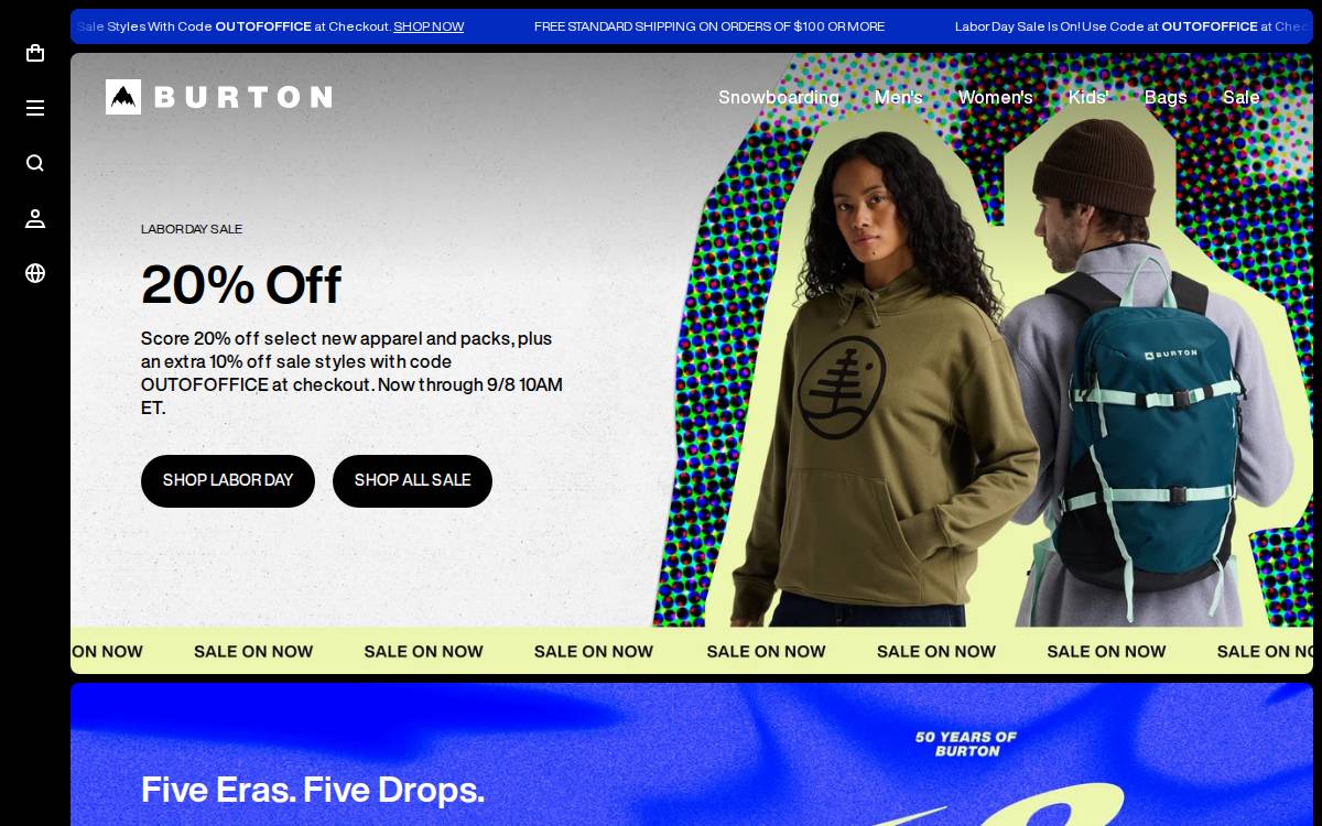 Burton Snowboards website preview