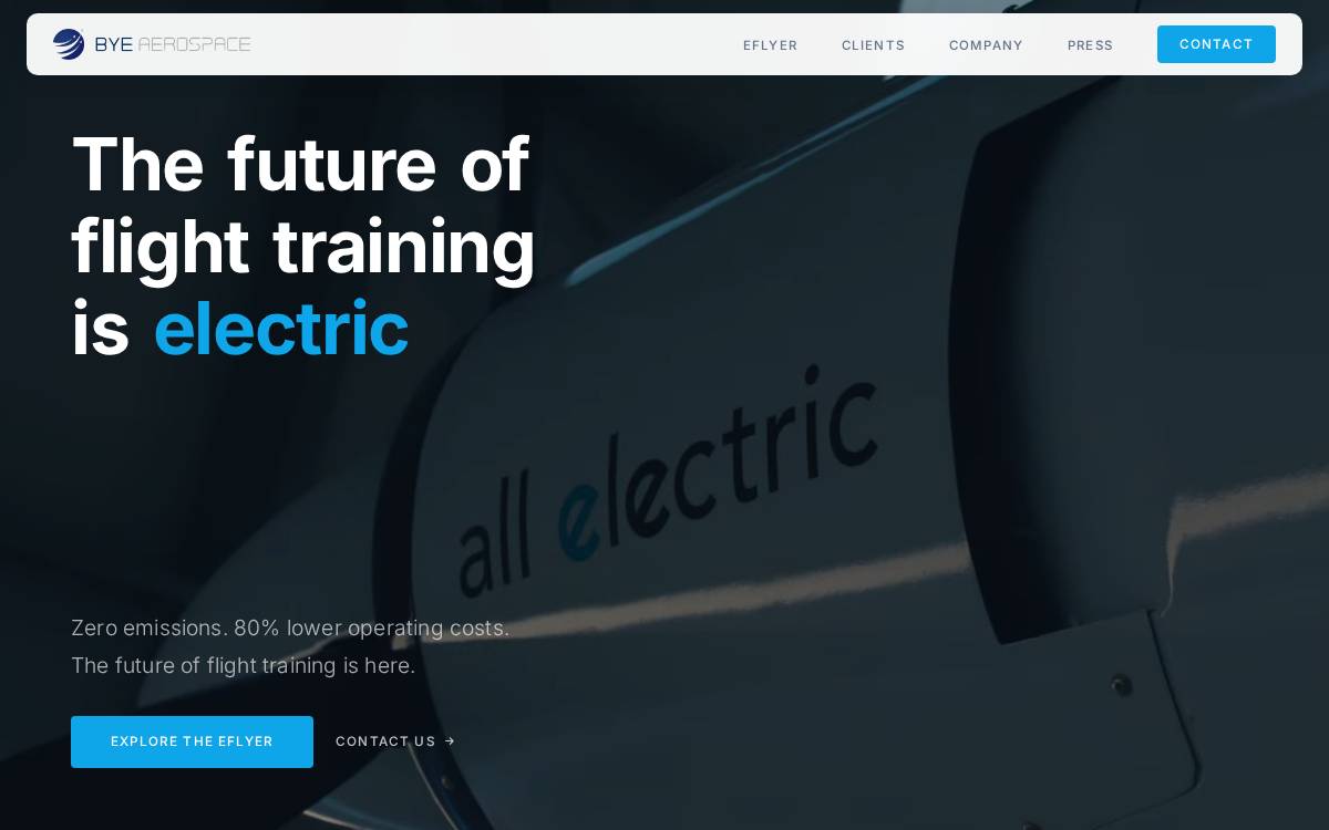 BYE Aerospace website preview