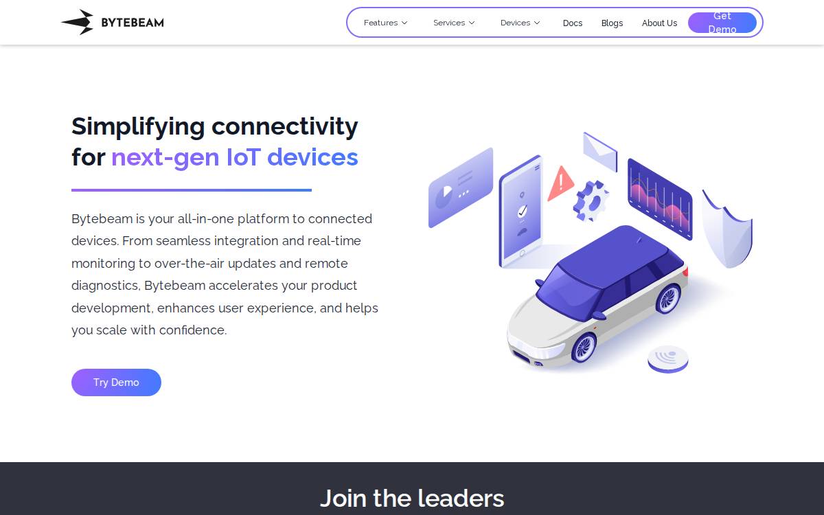 Bytebeam website preview