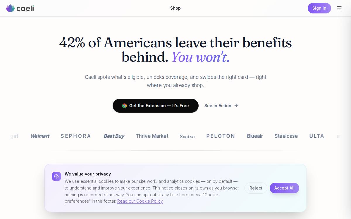 Caeli website preview