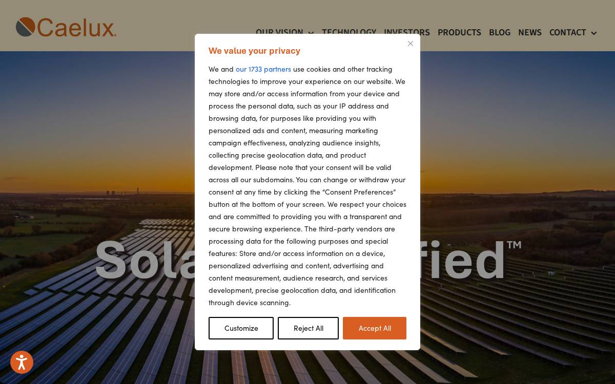 Caelux website preview