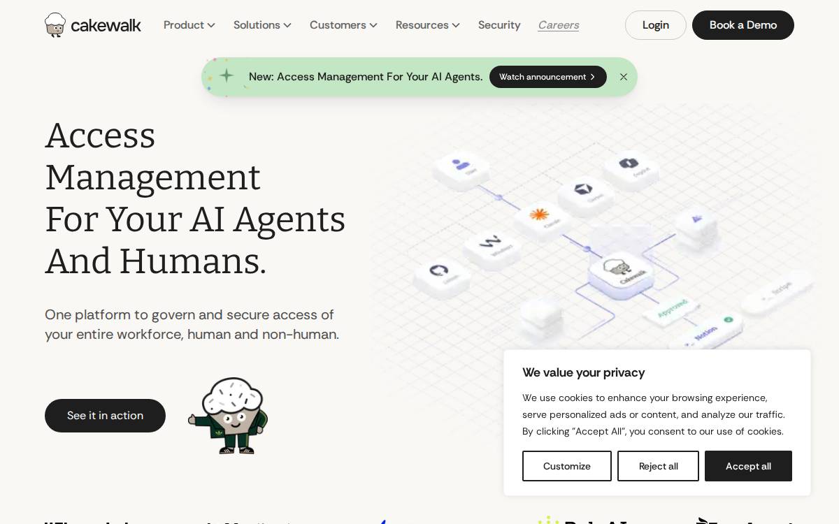 Cakewalk Access management for AI agents website preview