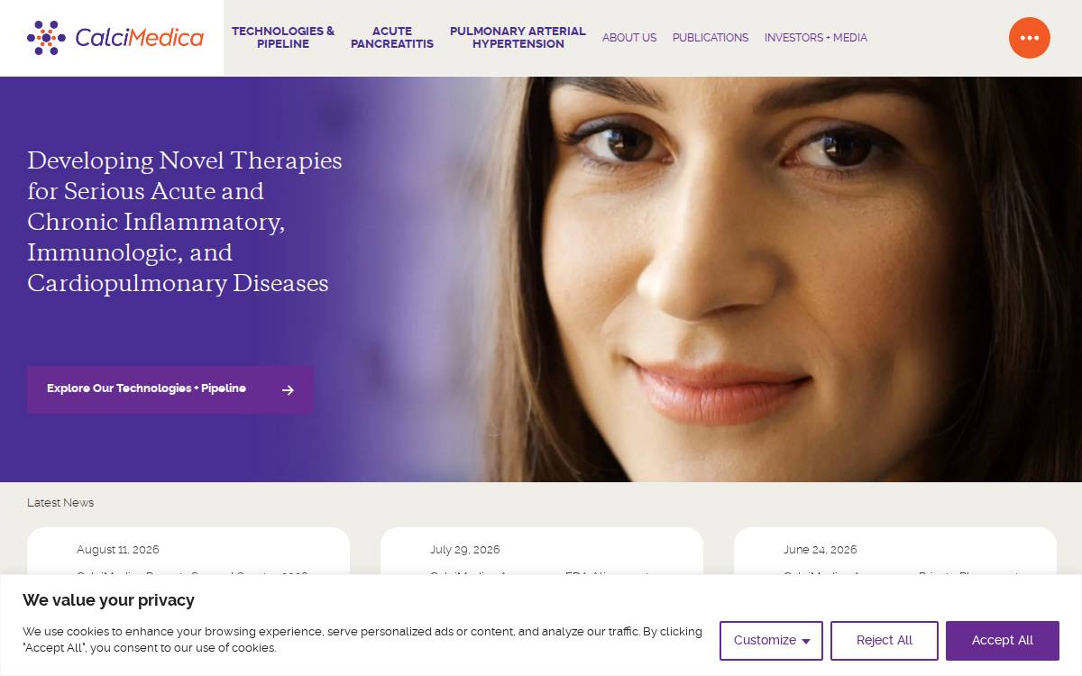 CalciMedica NASDAQ: CALC www.calcimedica.com website preview