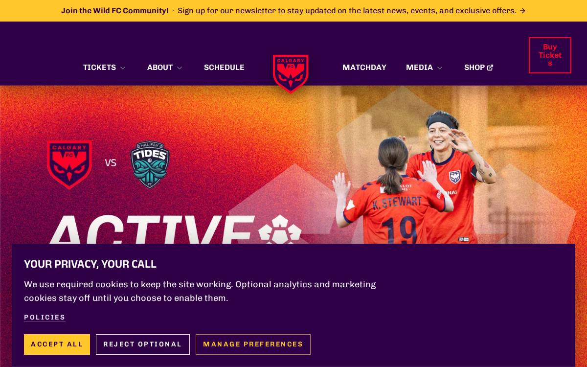 Calgary Wild FC website preview