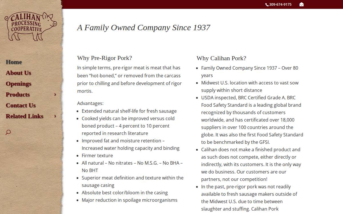 Calihan Processing Cooperative website preview