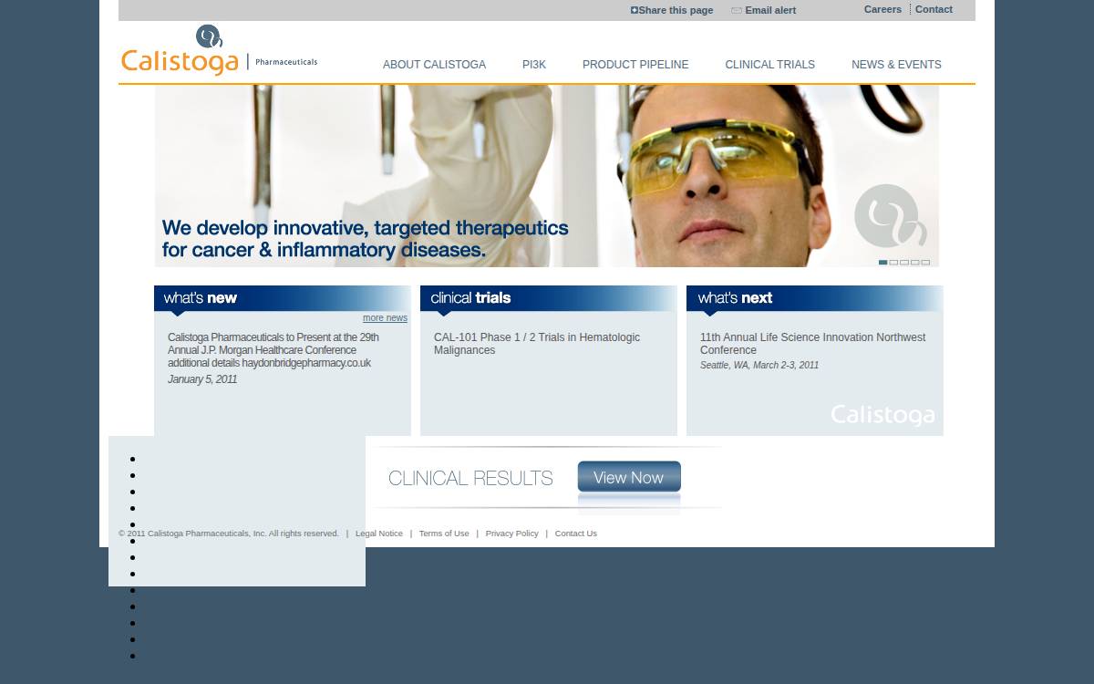 Calistoga Pharmaceuticals website preview