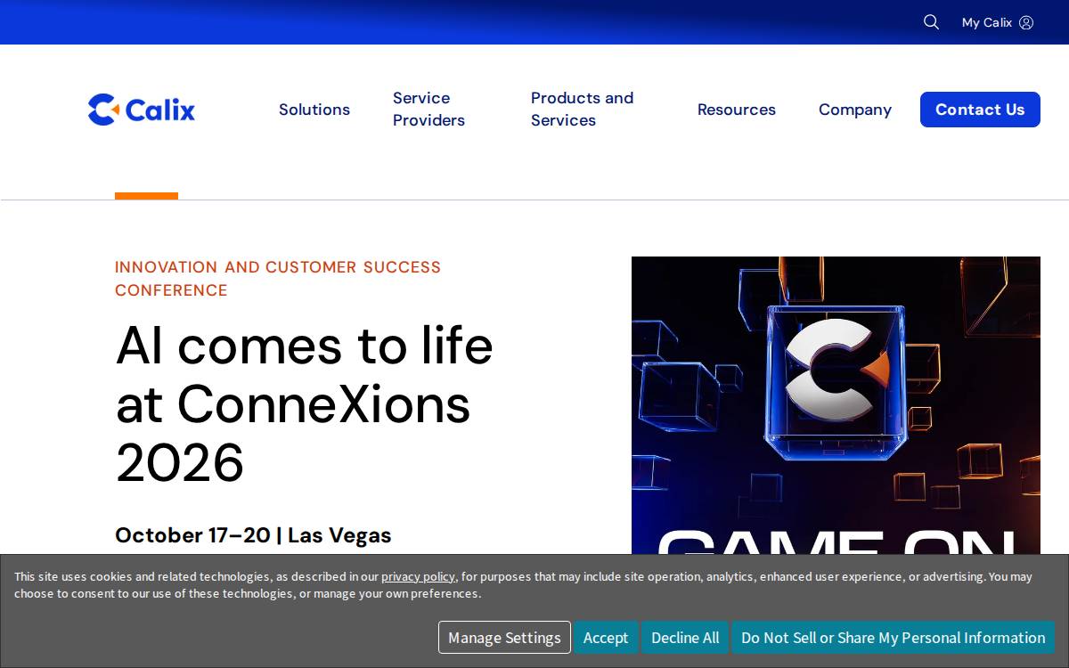 Calix website preview