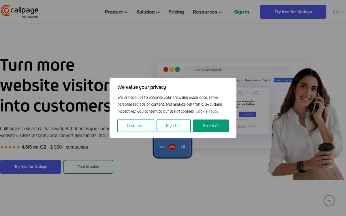 Callpage website preview