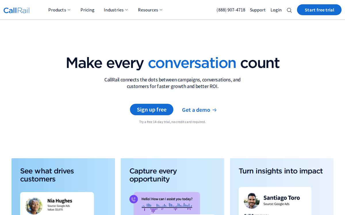 CallRail website preview