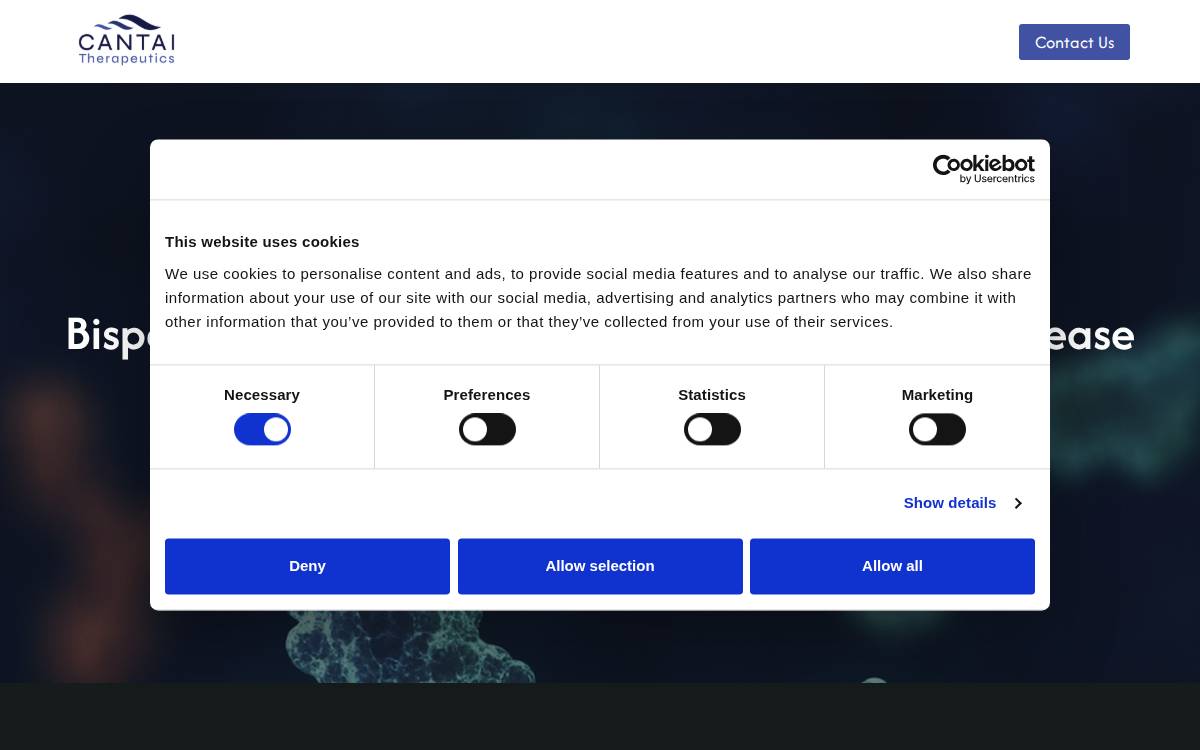 Cantai Therapeutics website preview