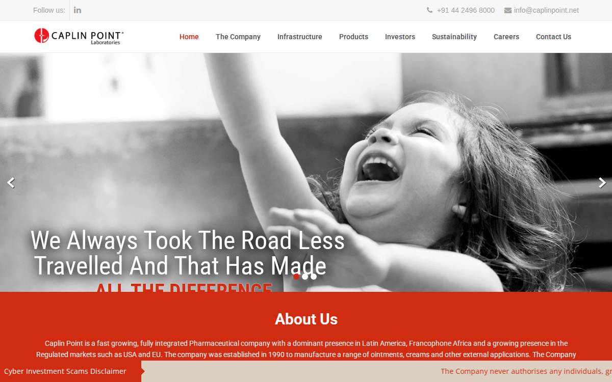 Caplin Point Laboratories website preview